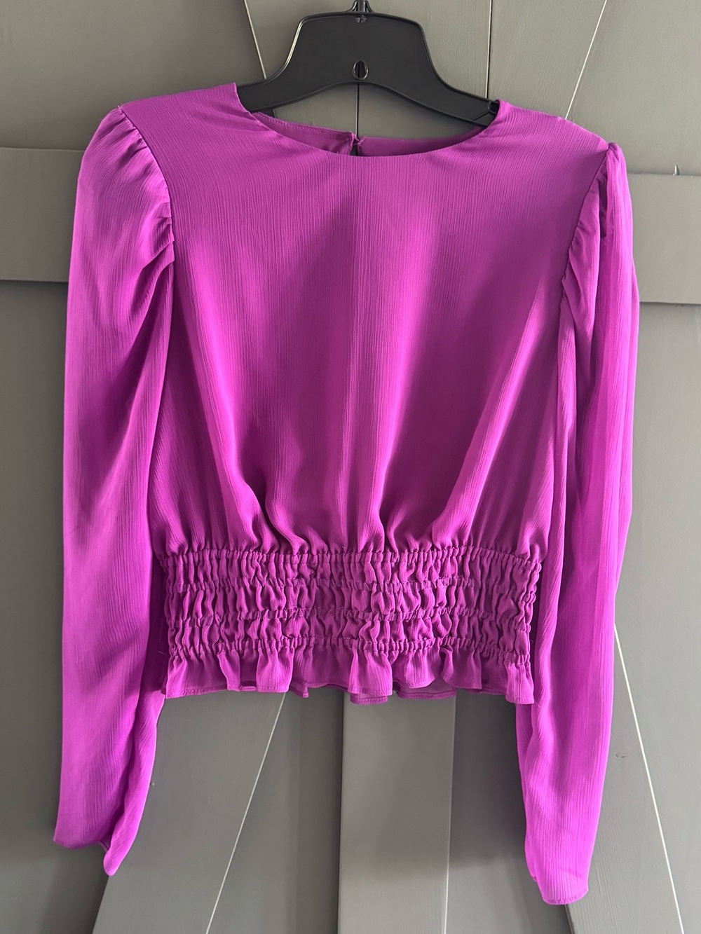 Express Magenta Long-Sleeve Smocked-Waist Top
